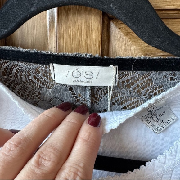 NWT EIS Boho Kimono Patchwork Lace Detailed Open Front Long Grey Cardigan - Picture 8 of 9